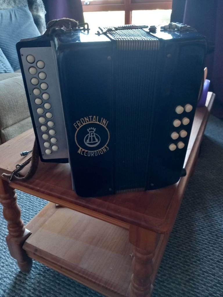 Frontalini Accordion – Black with White Buttons, Fair Condition