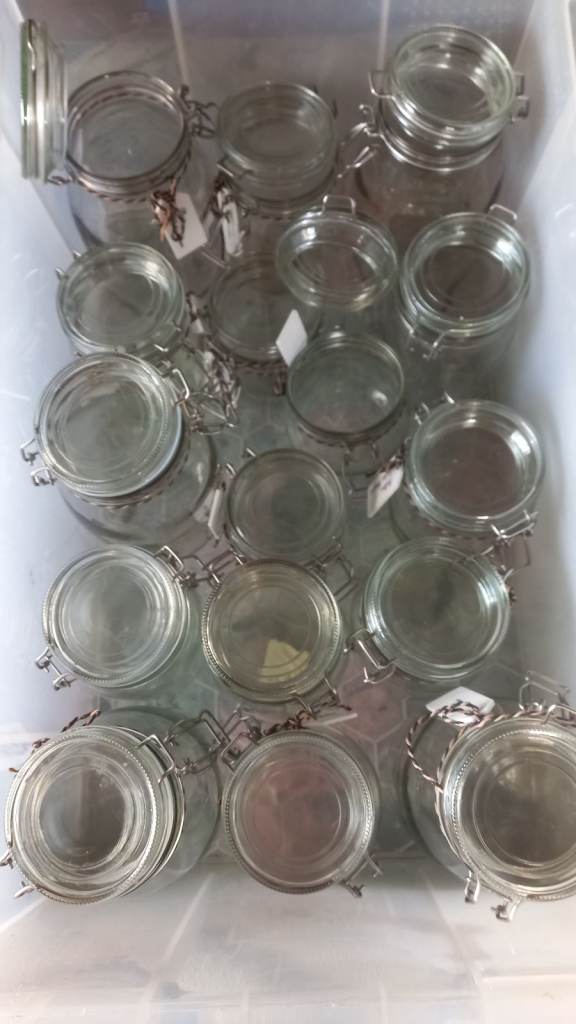 16 Glass Clip Top Jars - three different sizes.