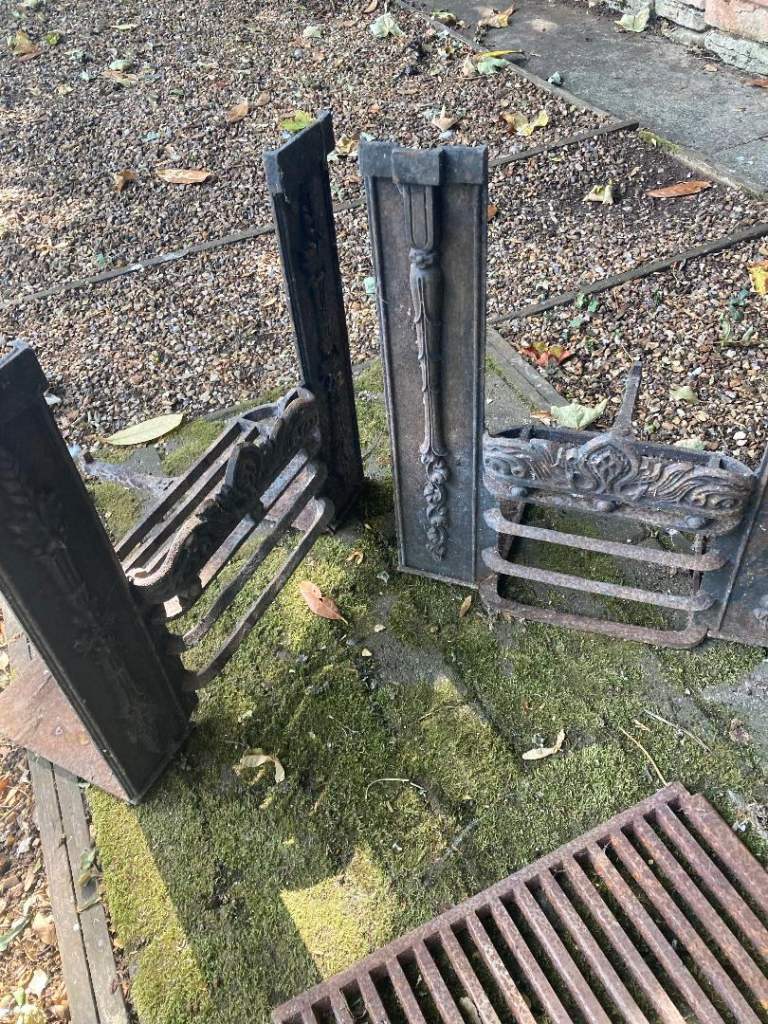 Cast Iron Fireplace Inserts and Grate – Fair Condition