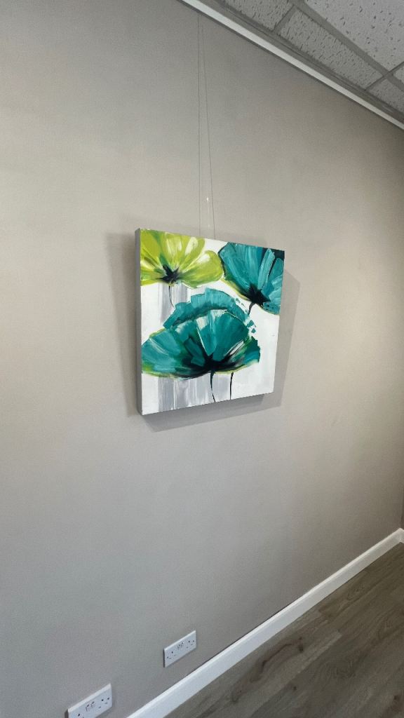 Decorative Mixed Media Floral Painting on Stretched Canvas, Contemporary Abstract Flower Wall Art