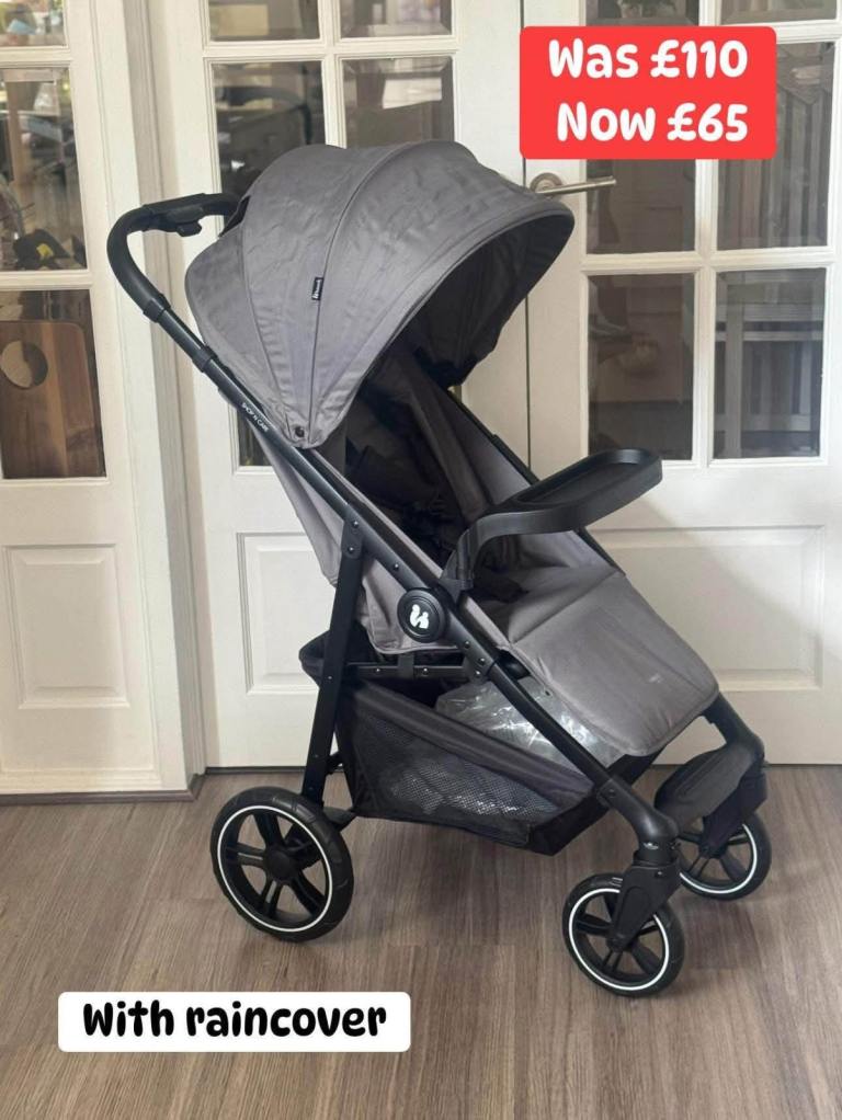 New Hauck shop n care grey pram pushchair with snack tray and raincover 