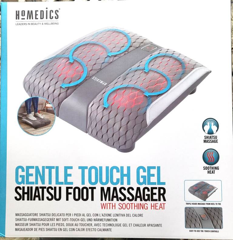 HoMedics Gentle Touch Gel Shiatsu Foot Massager with Heat, Relaxing Soothing Heel to Toe