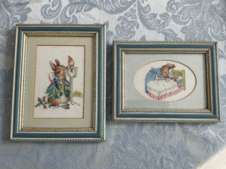 Pair of Framed Peter Rabbit Cross Stitch Pictures
