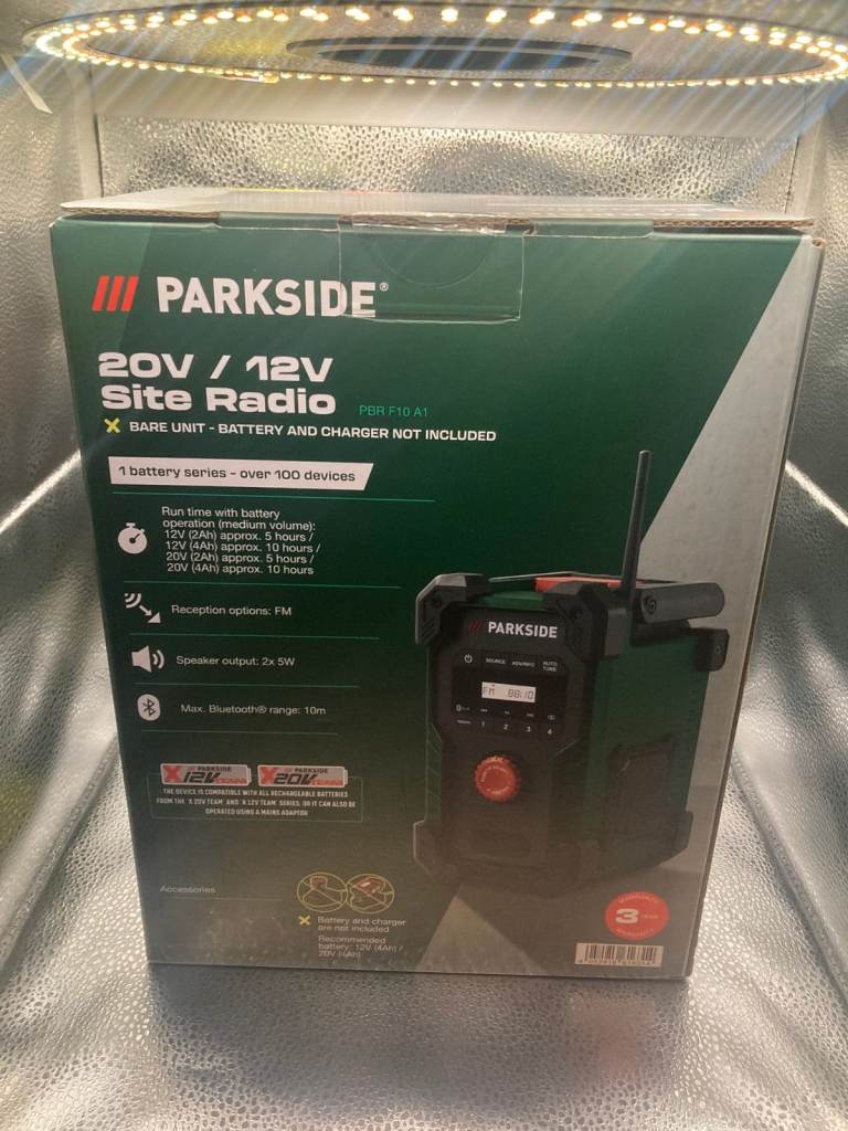 Parkside PBR F10 A1 20v/12v FM/Bluetooth/Aux Portable Site Radio (no batteries) Brand New Unused