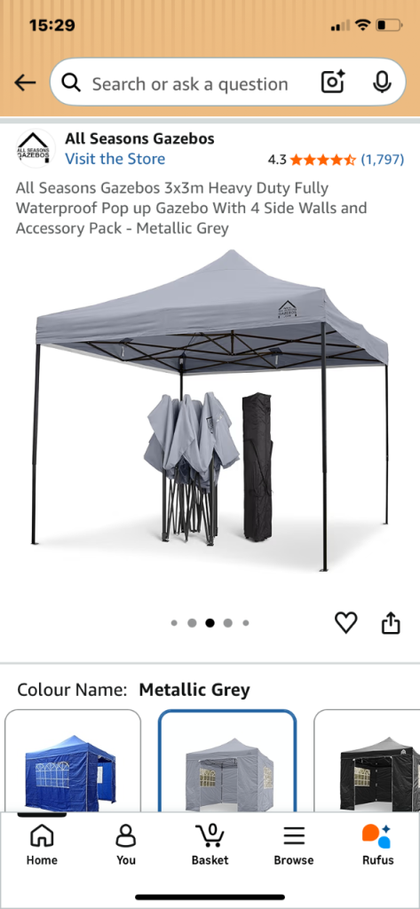 NEW All Seasons 3x3m Pop Up Gazebo – Metallic Grey