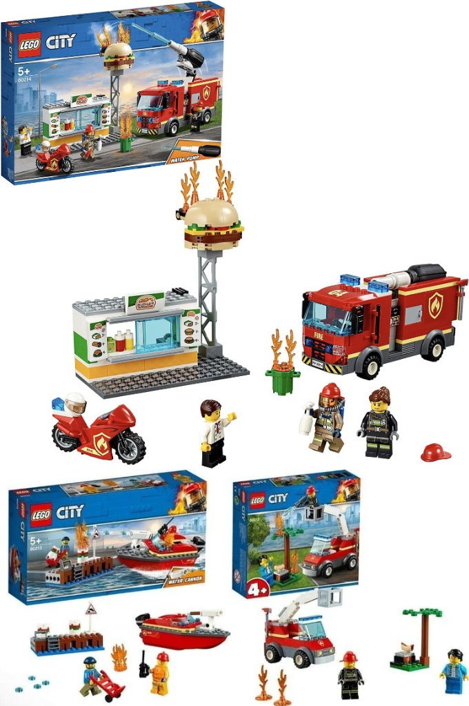 NEW LEGO City Fire Barbecue Burn Out + Fire Dock Side Fire Boat + Burger Bar Fire Rescue