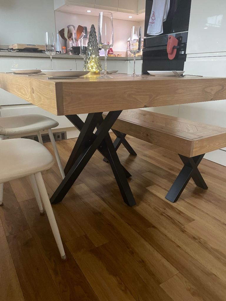 Solid Wood Dining Table with Bench