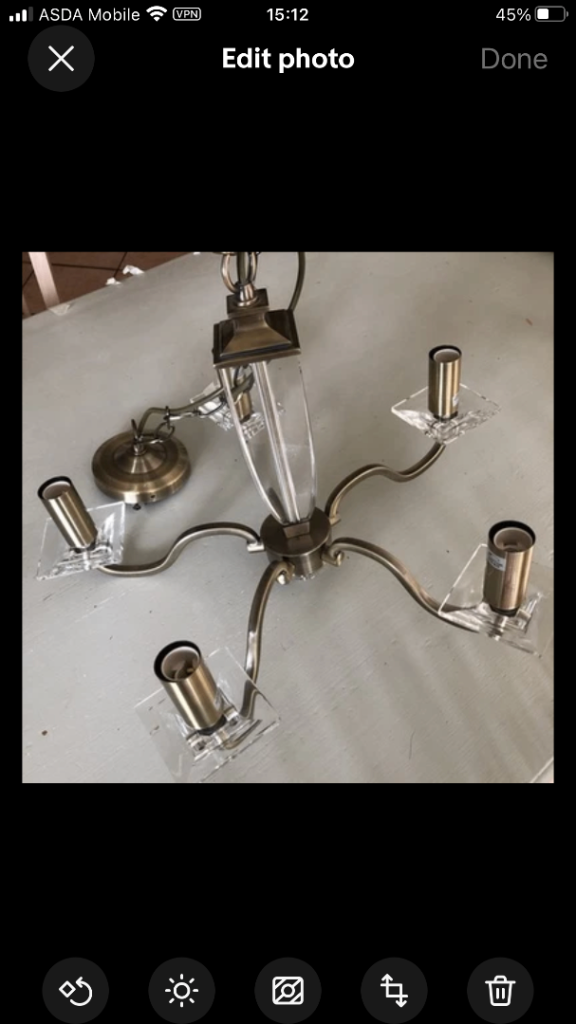 Laura Ashley CARSON Antique Brass 5 arm Ceiling Chandelier Used