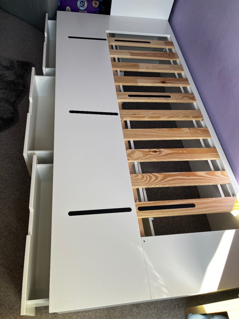 White single bed base with storage 