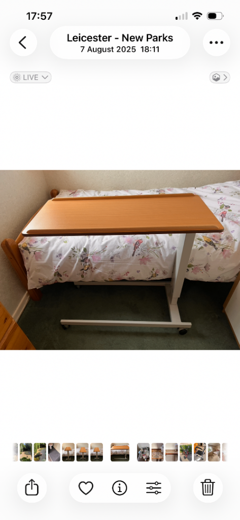 NRS Adjustable Bedside Overbed Table with Wheels – Good Condition