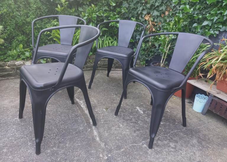 Garden Chairs x 4 - Cafe - Bistro - Style - Black - Metal - Horfield