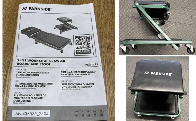 Parkside 2 in 1 Foldable Workshop Crawler/Creeper Board and Stool (150kg Load)