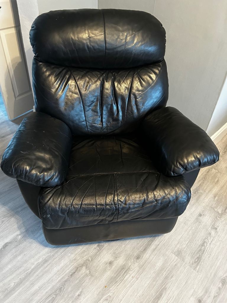 Black leather swivel recliner chair