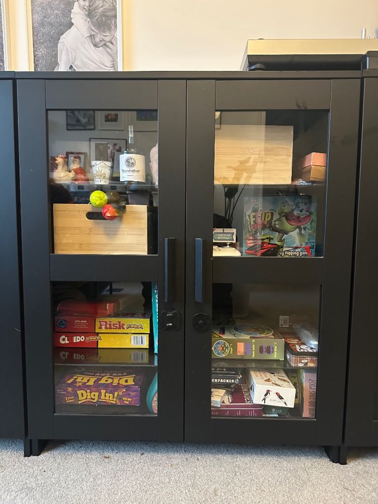 IKEA BRIMNES cabinet with glass doors, black, 78x95 cm