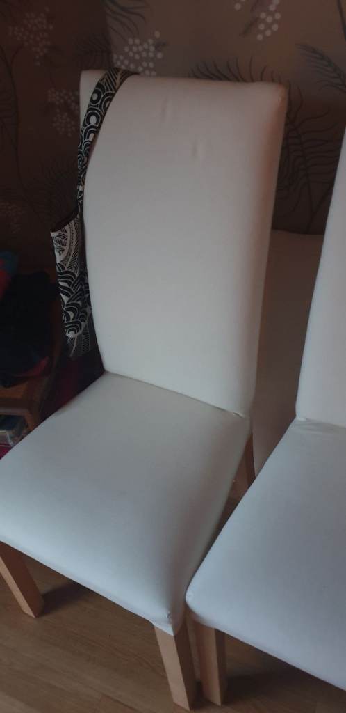 x4 IKEA DINING ROOM CHAIRS WITH COVERS, WHITE
