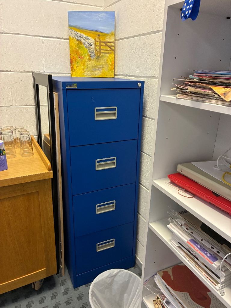 2 no. Blue Metal Filing Cabinet with 4 Drawers – Good Condition
