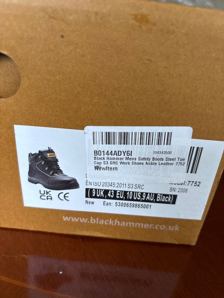 Black Hammer Men's Safety Boots Steel Toe Cap S3 SRC - Size 9 UK