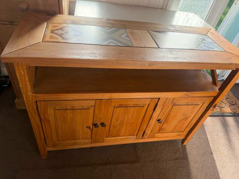 Wooden Sideboard with Tiled Top Not free will accept a reasonable offer on price
