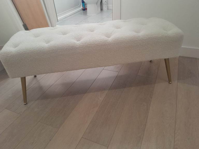 Ivory Boucle Bench / Stool with Gold Legs £45