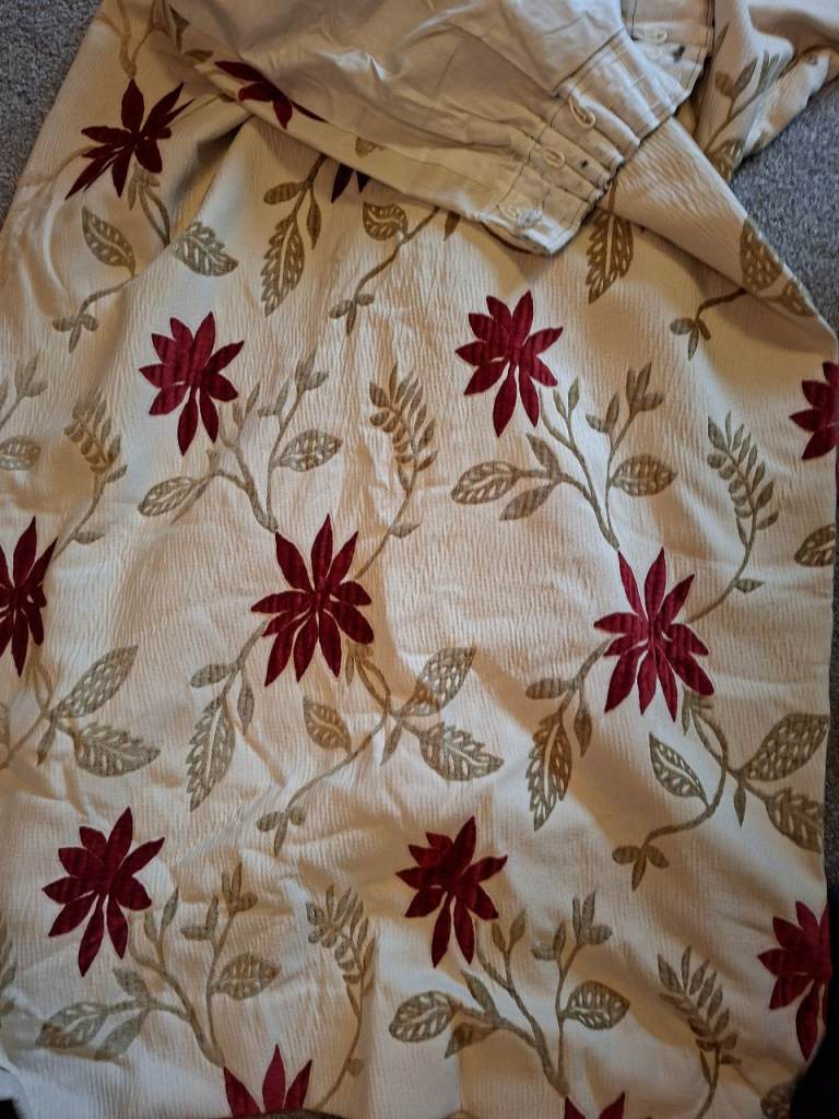 Luxury Lined Curtains, Red Floral Design, 72" Wide