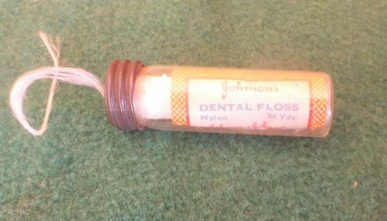 Vintage Small Jar of Johnson's Dental Floss in Jar with Lid