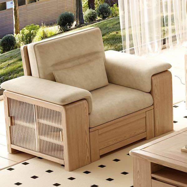 Selling a brand new Contemporary Ash Wood Sofa Set with Natural Finish and Hidden Storage.