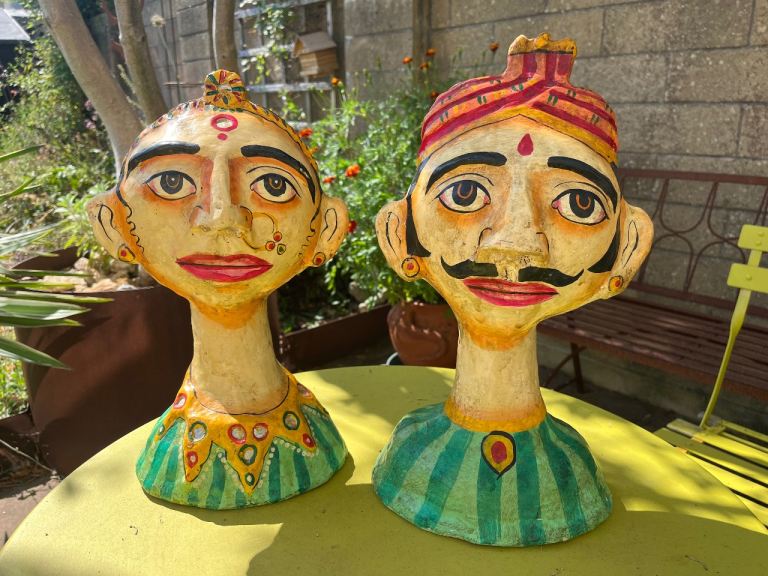 Pair of Hand-Painted Decorative Indian Busts – Excellent Condition
