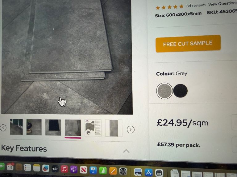 Click vinyl floor tiles, grey, concrete effect, 2 boxes