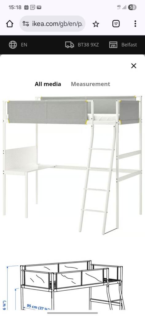 Loft bed, high sleeper, ikea, with desk