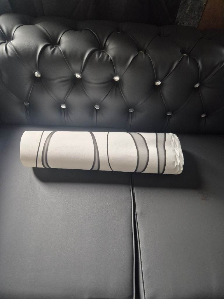 White and Grey Patterned Bolster Cushion – Good Condition