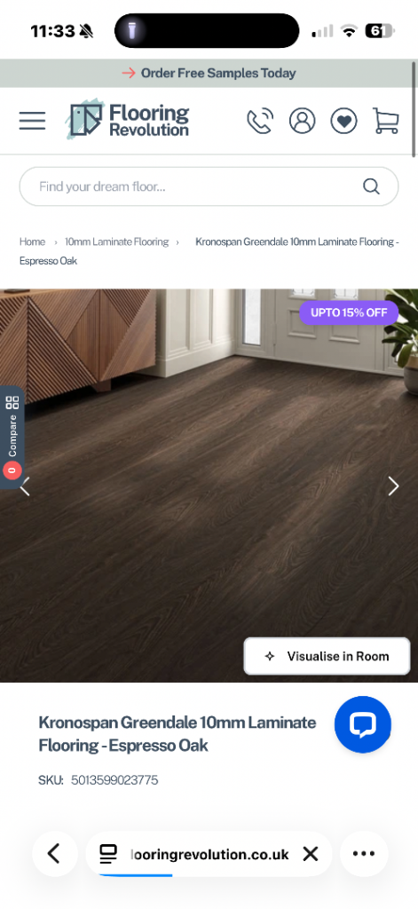 Kronospan Greendale 10mm Laminate Flooring - Espresso Oak, New