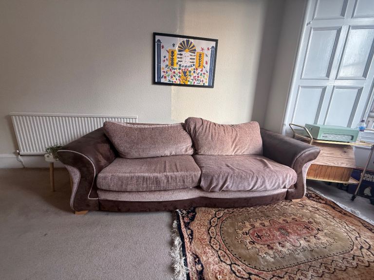 Two-Tone Brown Sofa and Armchair Set – Good Condition