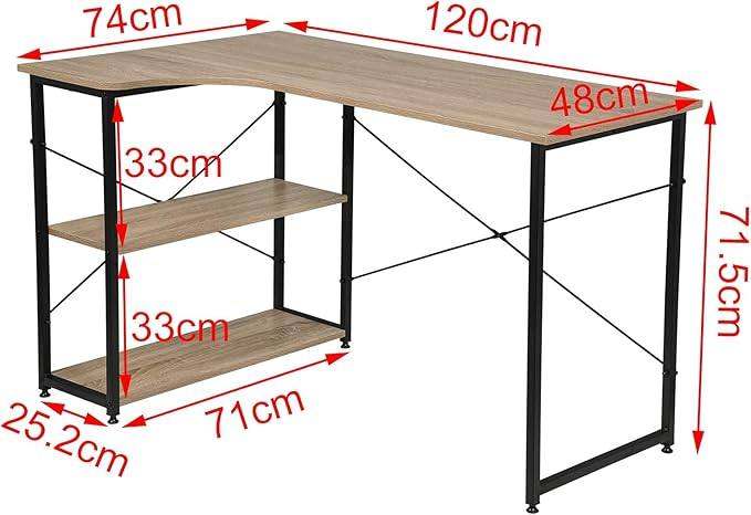 EUGAD Computer Desk with Shelves 120x74x71.5cm Light Oak