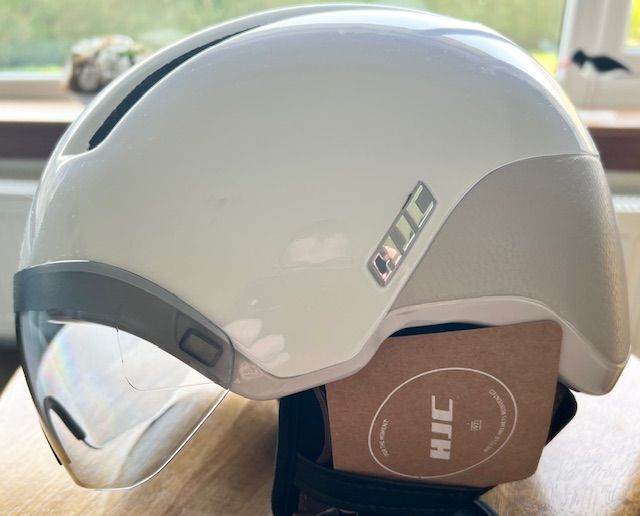 Large bike helmet with visor pearl white/grey 58-63cm brand new