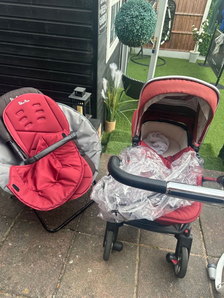 Silver Cross Pushchair & Car Seat – Red, Good Condition