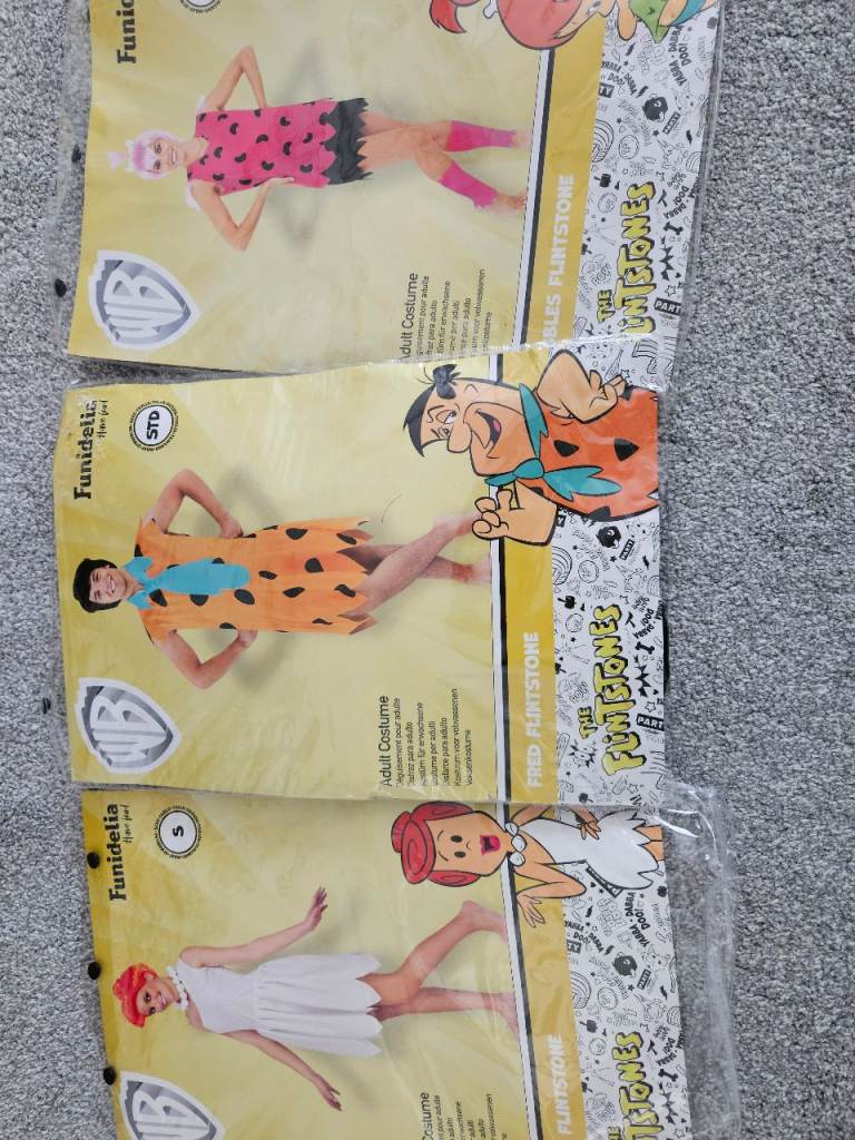 Complete Flinstones family fancy dress costumes 
