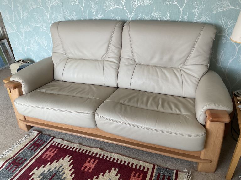 Taupe Leather Three seater sofa and chair