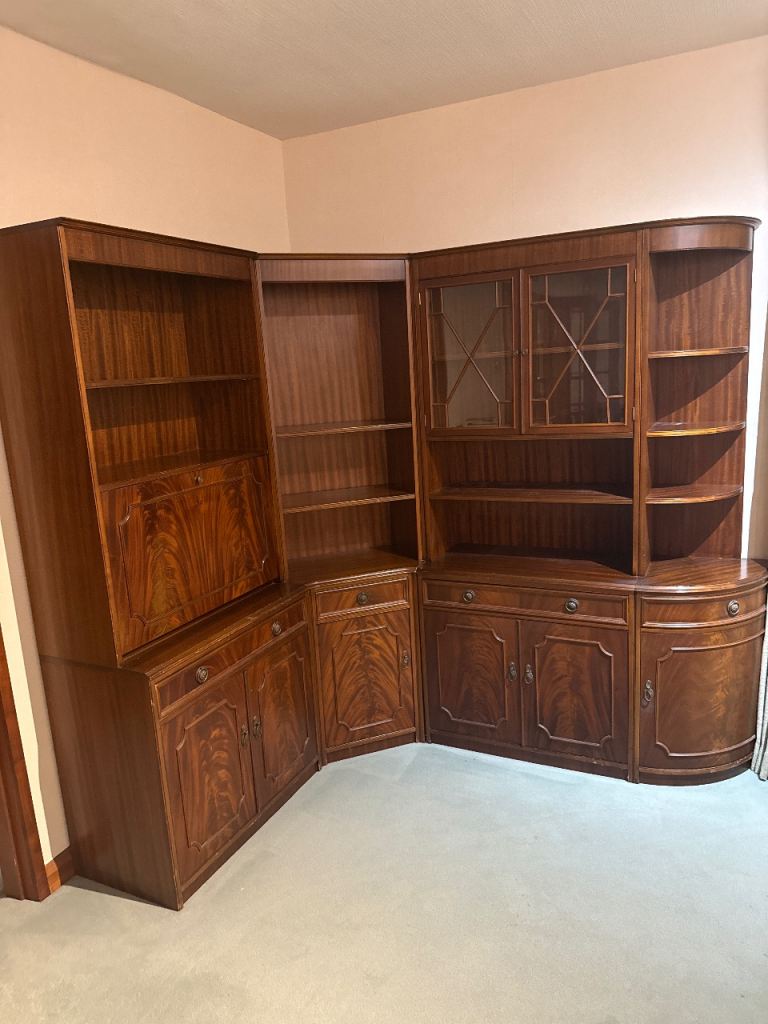 Large Wooden Corner Unit with Shelves and Storage