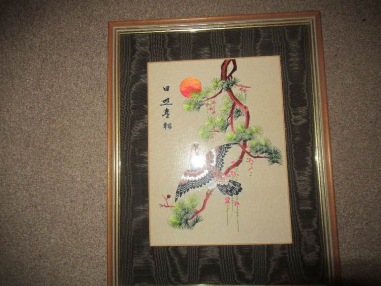 Chinese embroidered in silk pictures glazed 
