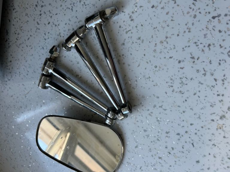 car, vintage classic  mirrors, wing mirrors/arms ,Lucas, inside mirror, bundle. Ford Badges