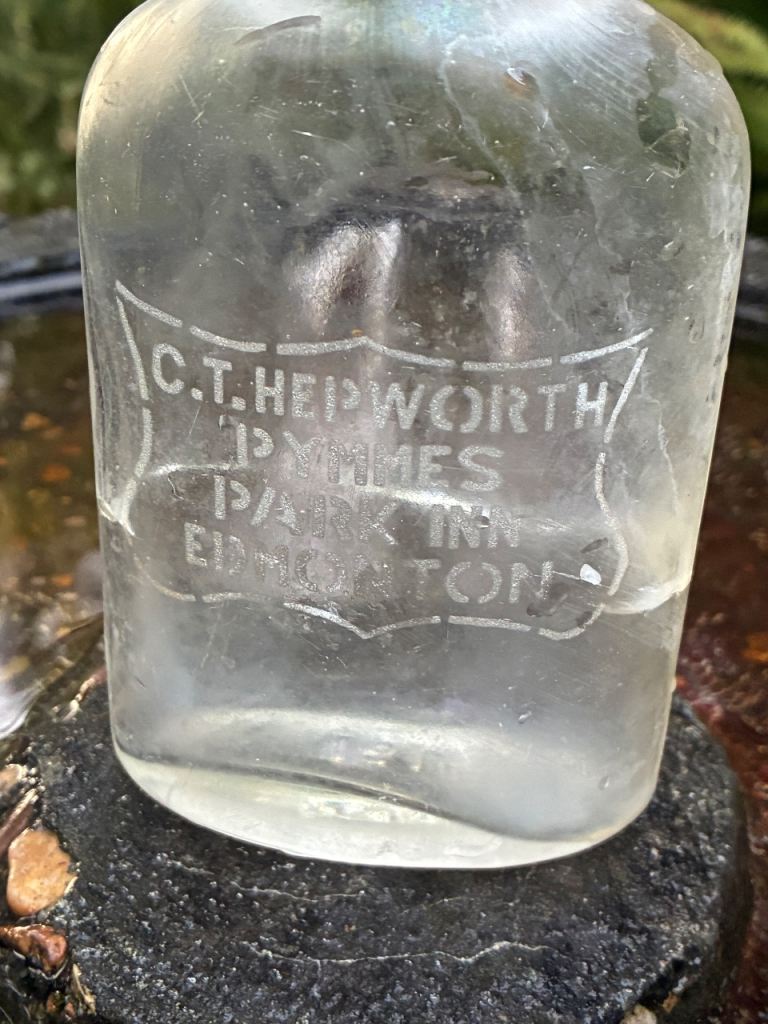 PYMMES PARK INN Edmonton C. T. Hepworth Iridescent Hip Bottle Vintage