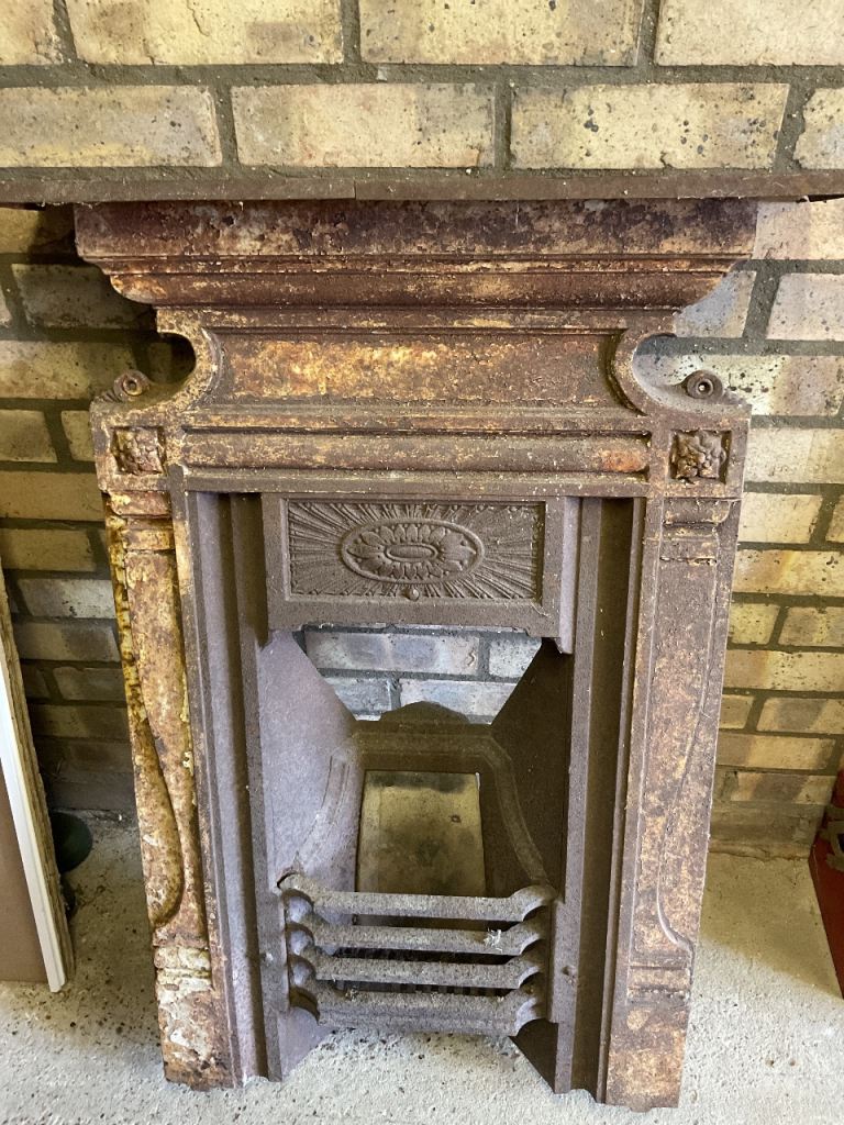 Victorian Cast Iron Fireplace Insert - 26x39 Inches, Cracked Mantle