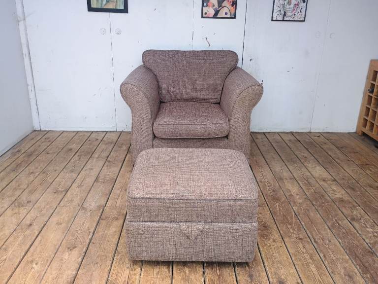 DFS armchair and footstool/storage in Taupe-very good condition
