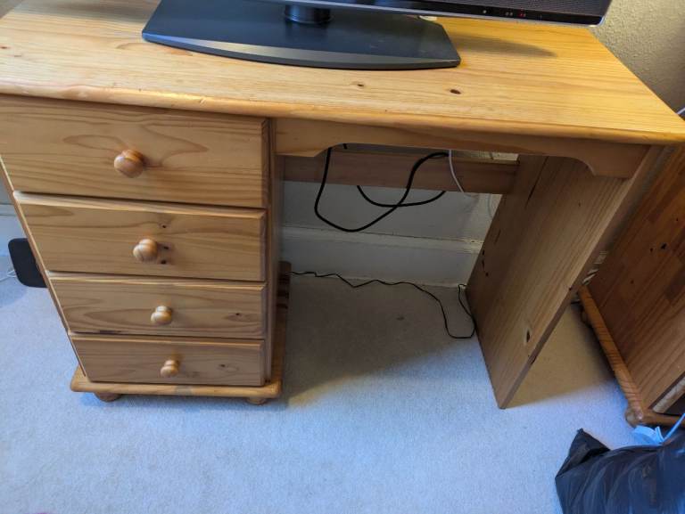 Solid Pine Wood Desk with Four Drawers