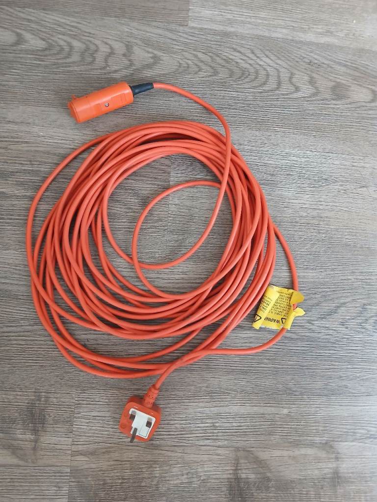 Orange Extension Lead Power Cable with 3-Pin Plug