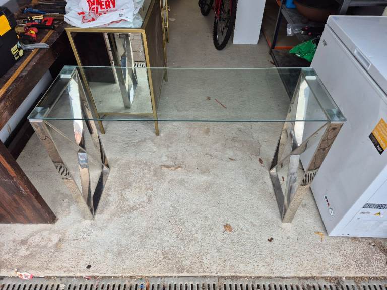 Glass and silver mirrored console table