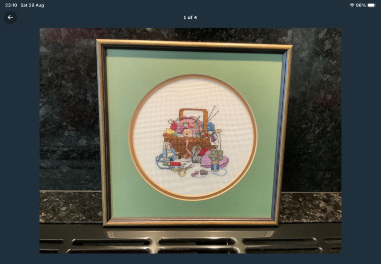 Lovely Framed Picture: 'The Work Basket' - Double Mounted