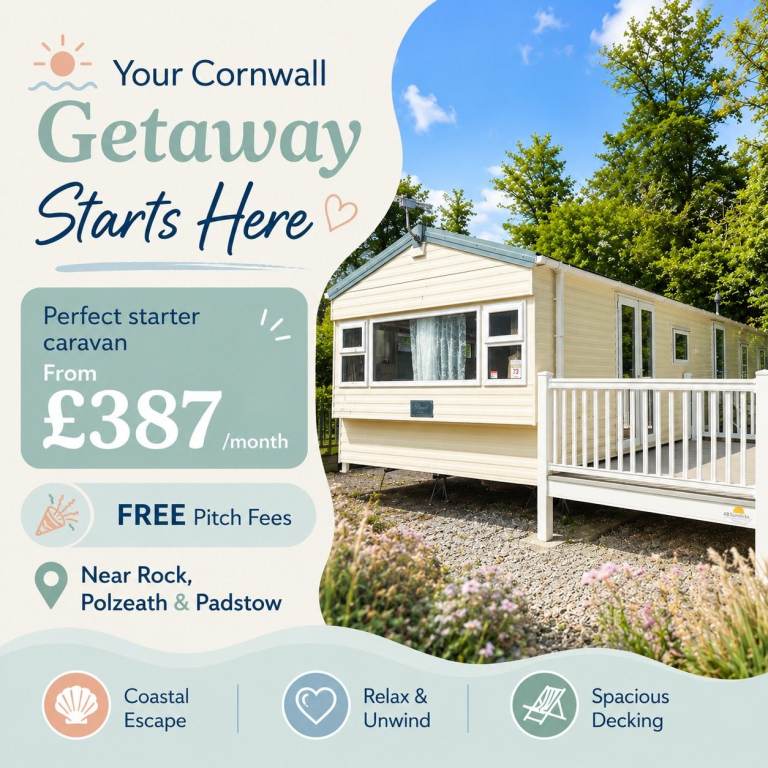 🏖️ Cheap Cornwall Static Caravan Holiday Home | FREE Pitch Fees | From £387/month