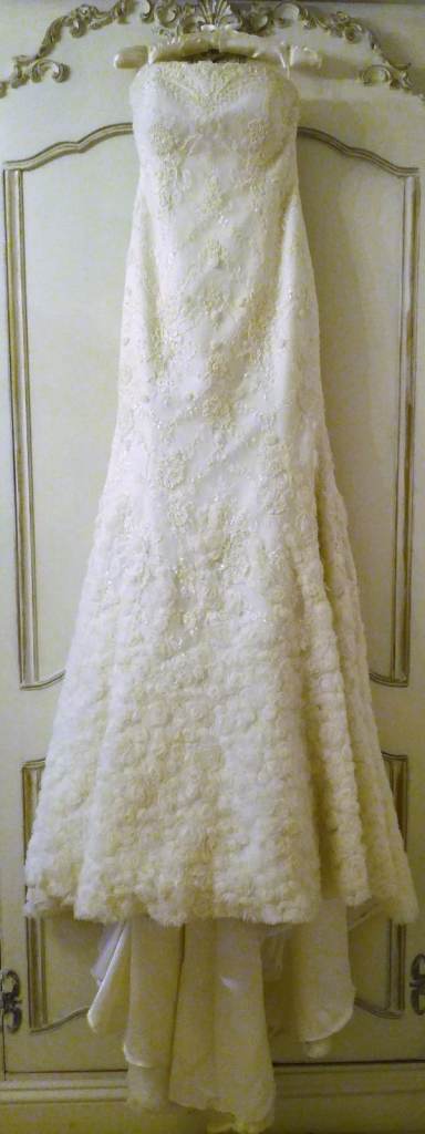 BRIDE DESIGNER WEDDING DRESS FLEUR DESIGN Silhouette Rose Ivory Cream Lace Pearl Diamante Embroidery
