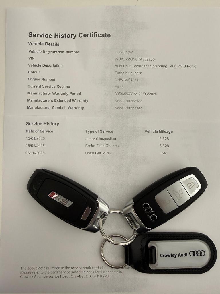 2023 Audi RS3 2.5 TFSI Vorsprung Sportback 5dr Petrol S Tronic quattro Euro 6 (s/s) (400  HATCHBA...